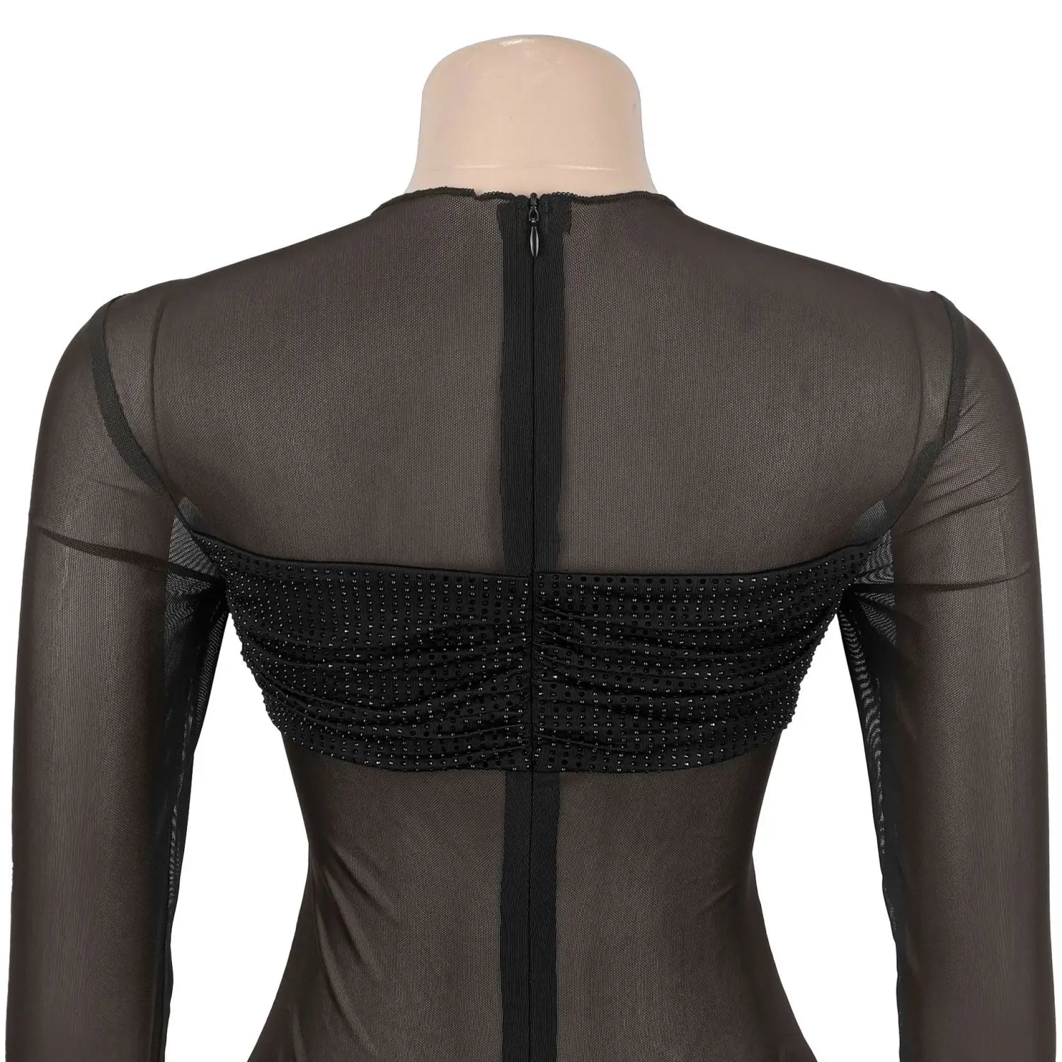 Fashion women’s sexy sheer mesh rhinestone dress mini skirt