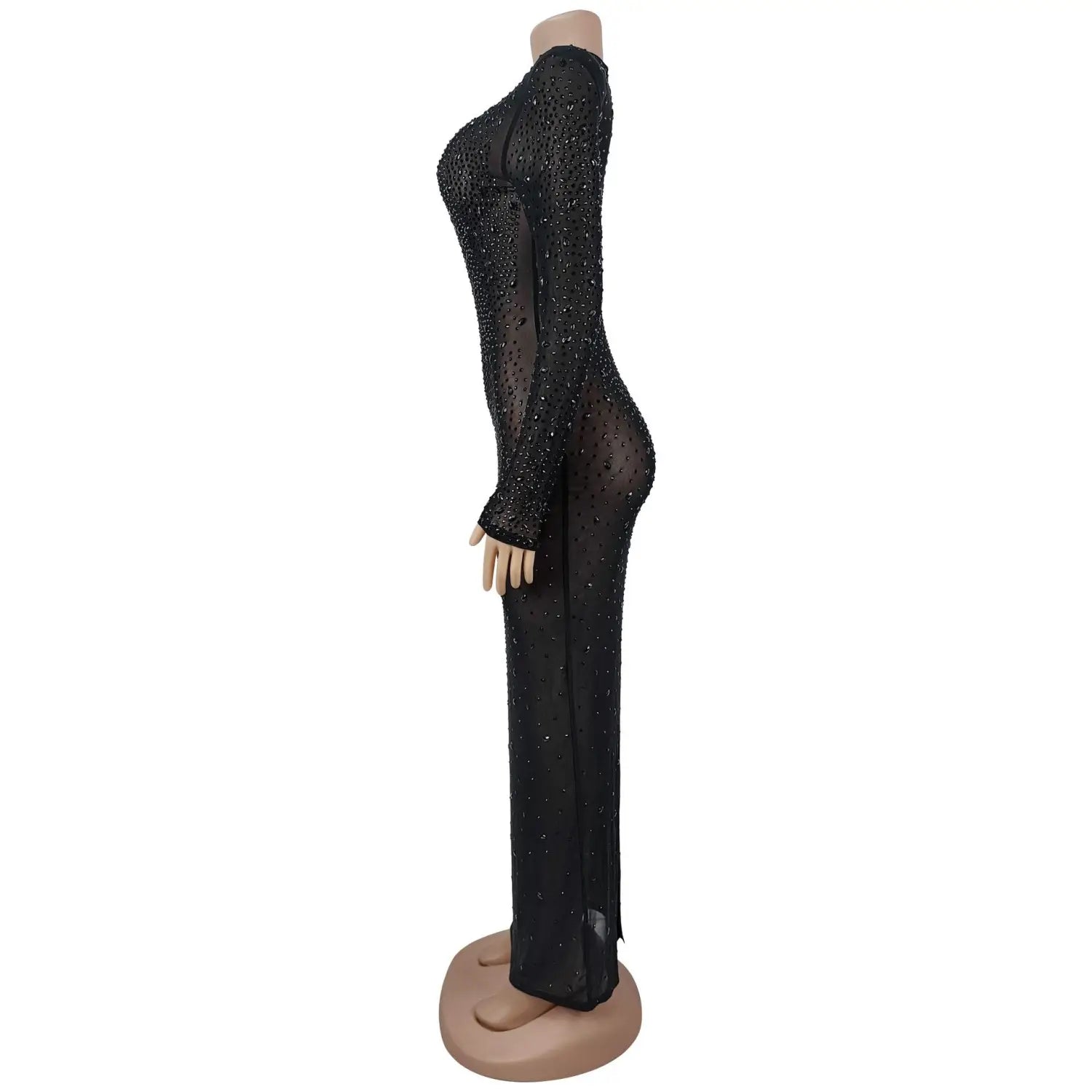 Sexy Sheer Mesh Rhinestone Bodycon Dress