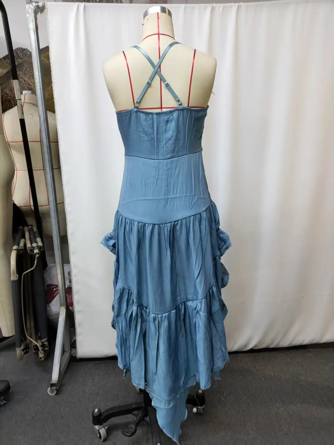 Retro Western Countryside Style Ruffle Midi Dress for Women