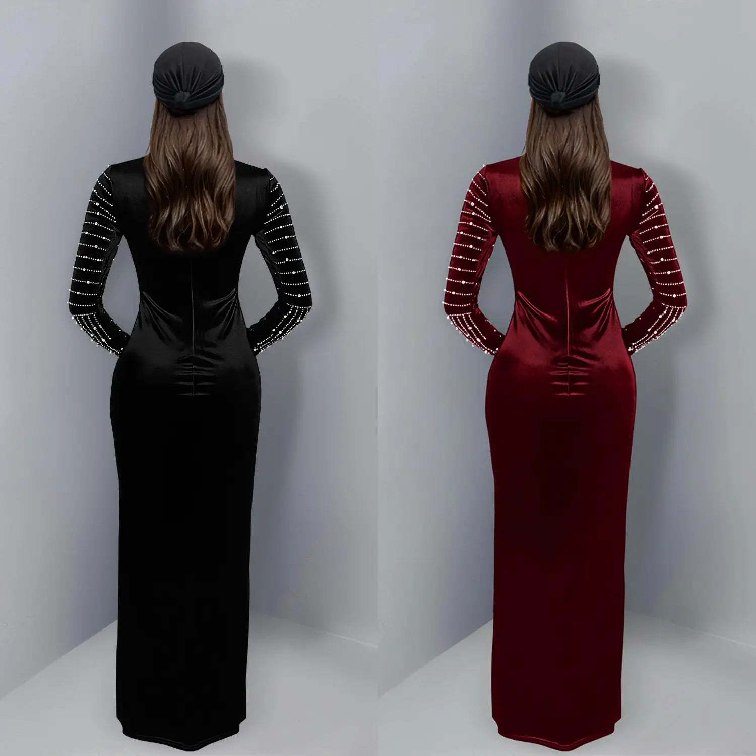 Elegant Velvet Embellished Long Sleeve Dress for Women Fashion Style Casual Occasion