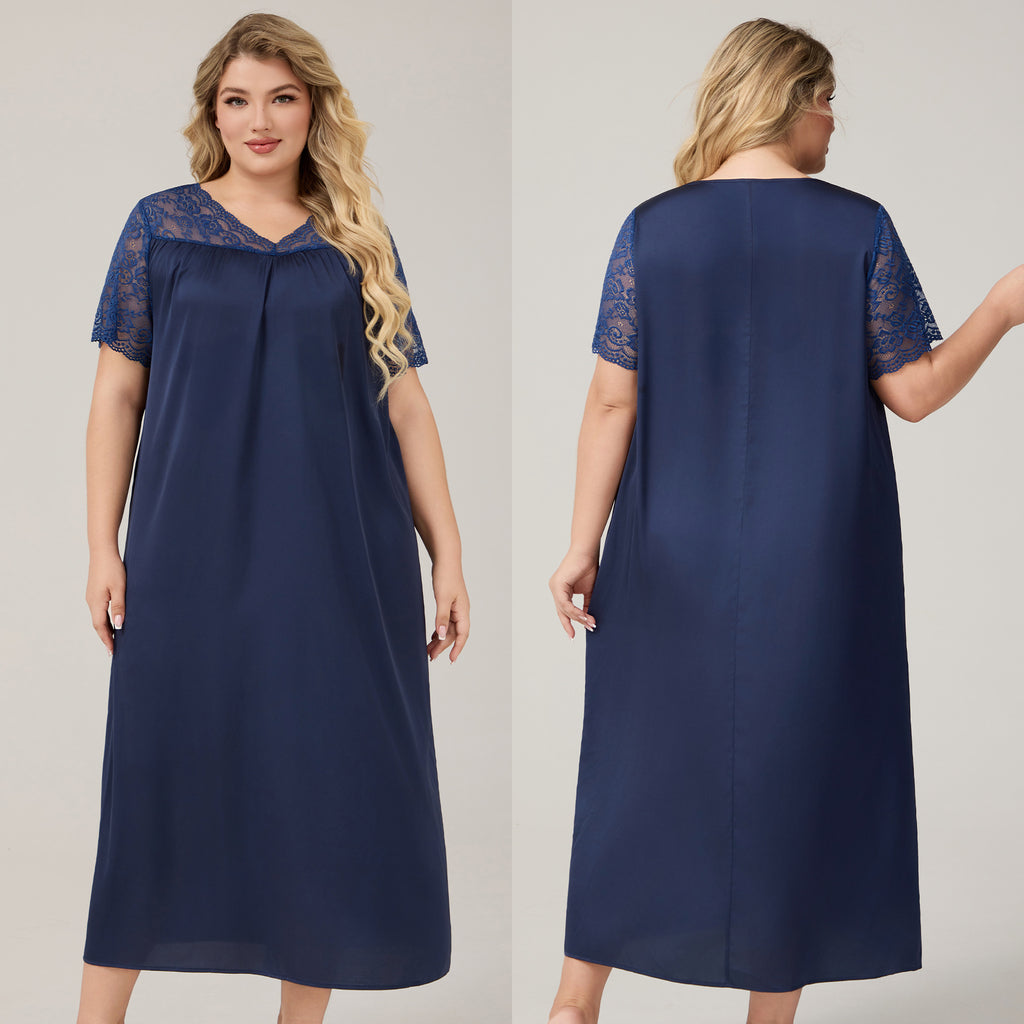 Silk Satin Oversized Sleepwear for Women Summer Short Sleeve Long Nightdress Loose Casual Loungewear Women