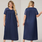 Silk Satin Oversized Sleepwear for Women Summer Short Sleeve Long Nightdress Loose Casual Loungewear Women