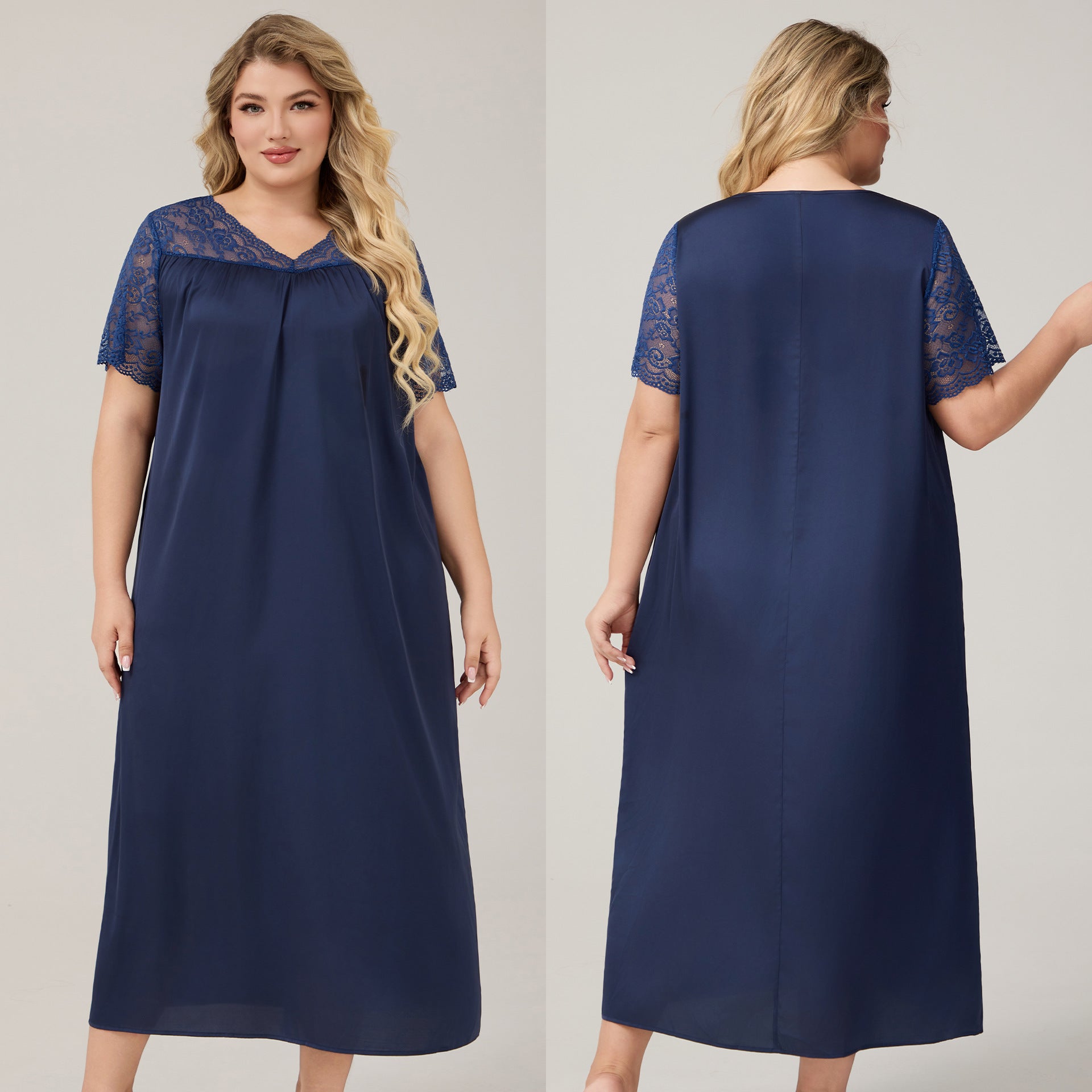 Silk Satin Oversized Sleepwear for Women Summer Short Sleeve Long Nightdress Loose Casual Loungewear Women