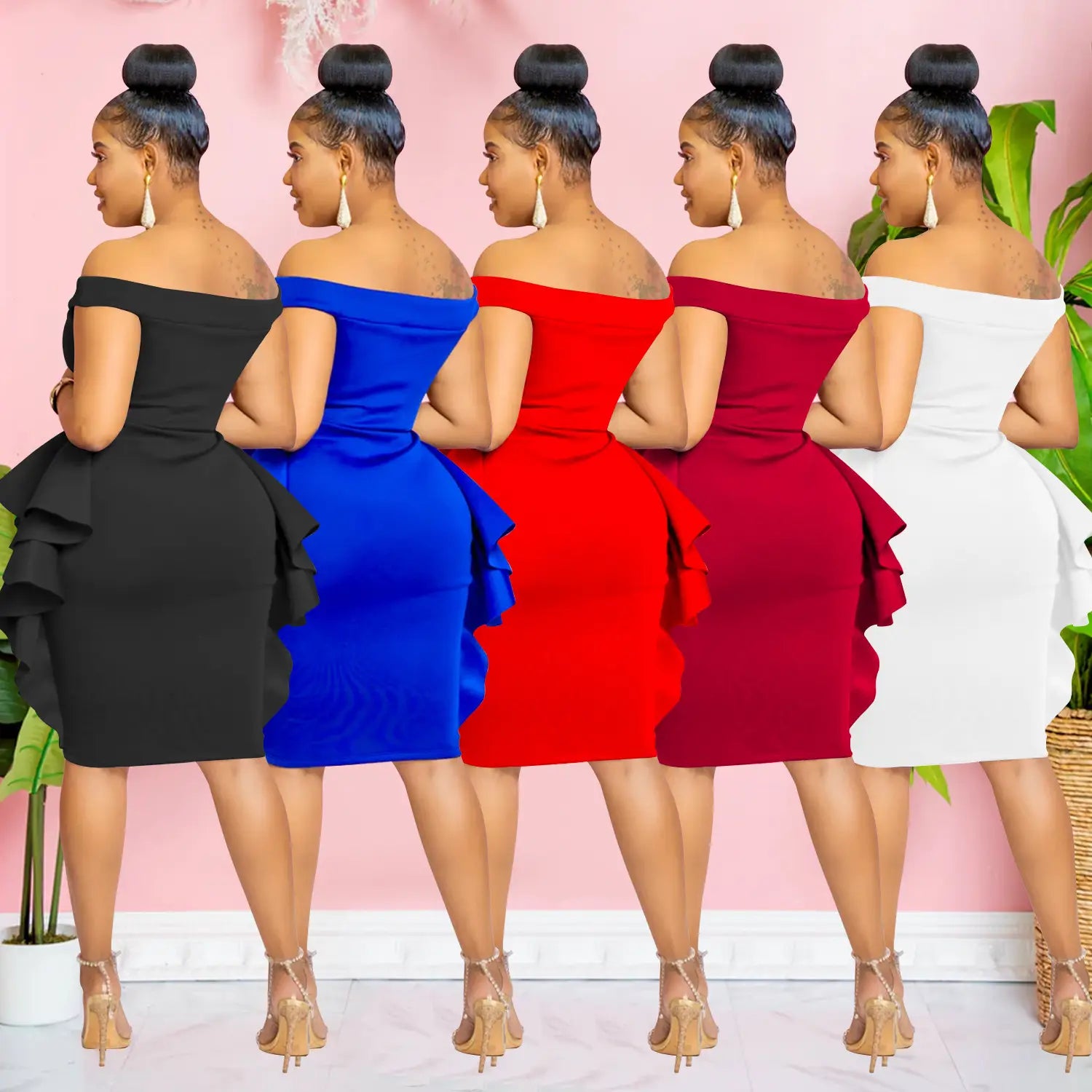 Fashion women’s solid color sleeveless ruffle hem mini dress