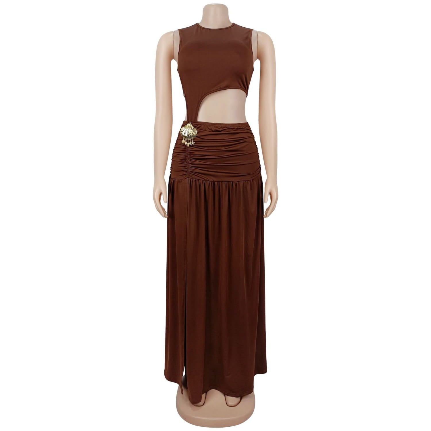 Fashion women’s sexy solid color sleeveless crop open fork dress