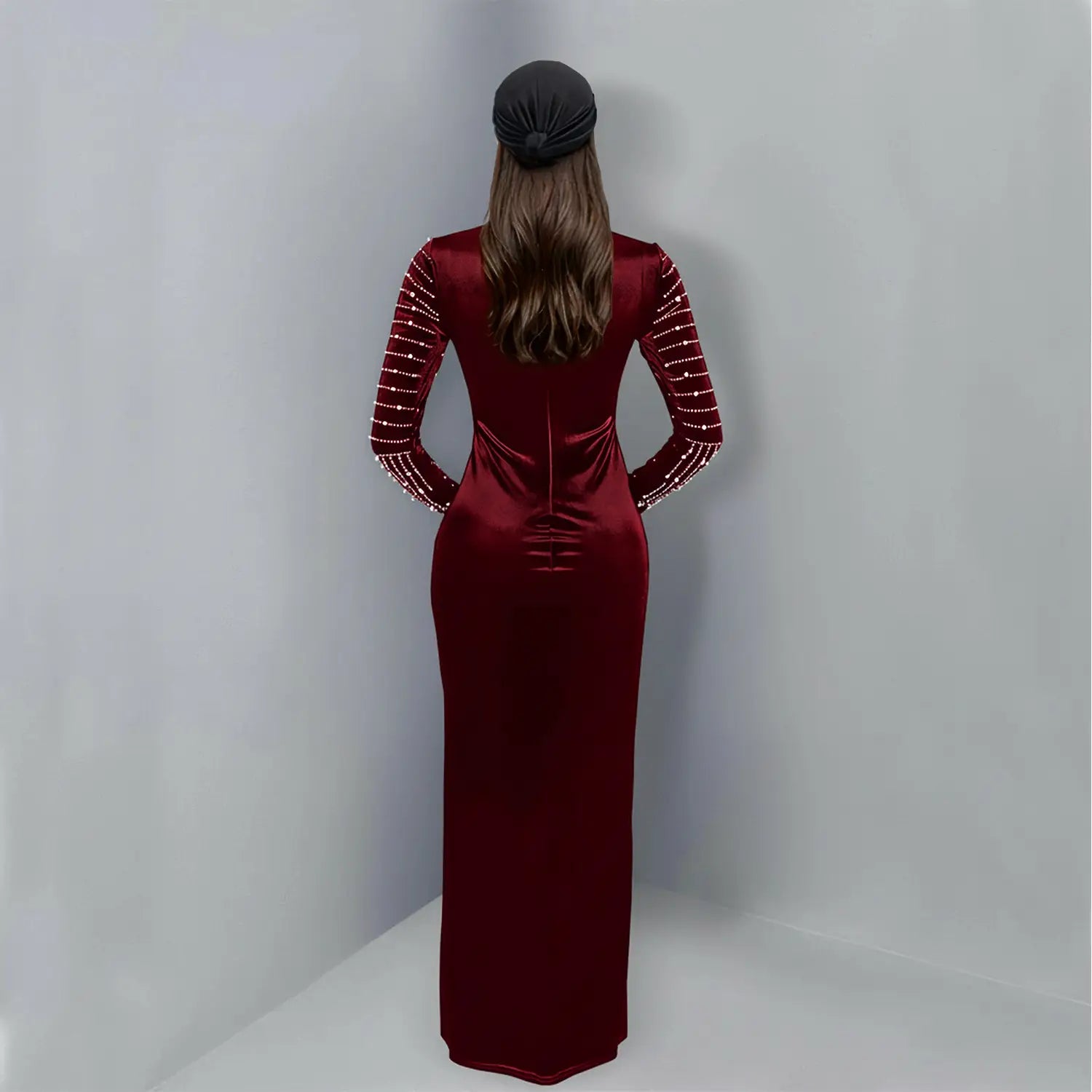 Elegant Velvet Embellished Long Sleeve Dress for Women Fashion Style Casual Occasion