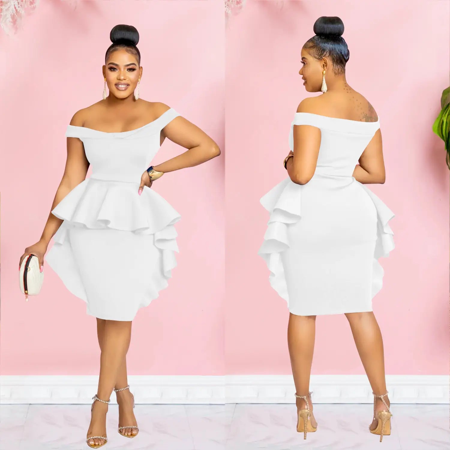 Fashion women’s solid color sleeveless ruffle hem mini dress