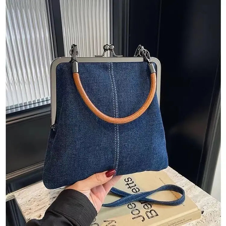 Small handbag women’s handbag handmade denim splicing hand-held crossbody bag single shoulder bag small shoulder bag