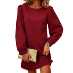Elegant Long Sleeve Round Neck Backless Bow Dress with Casual Style for Women