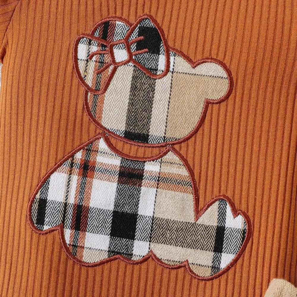 Newborn baby girl summer style teddy bear sticker embroidery bag fart triangle ha clothes plaid butterfly
