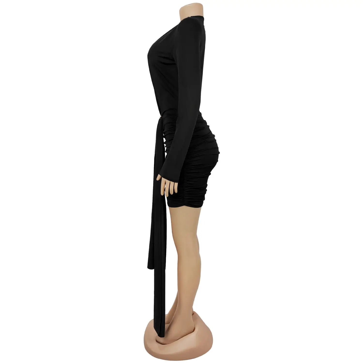 Fashion Women's Sexy Deep V Neck Solid Color Ribbon Dress Mini Dress