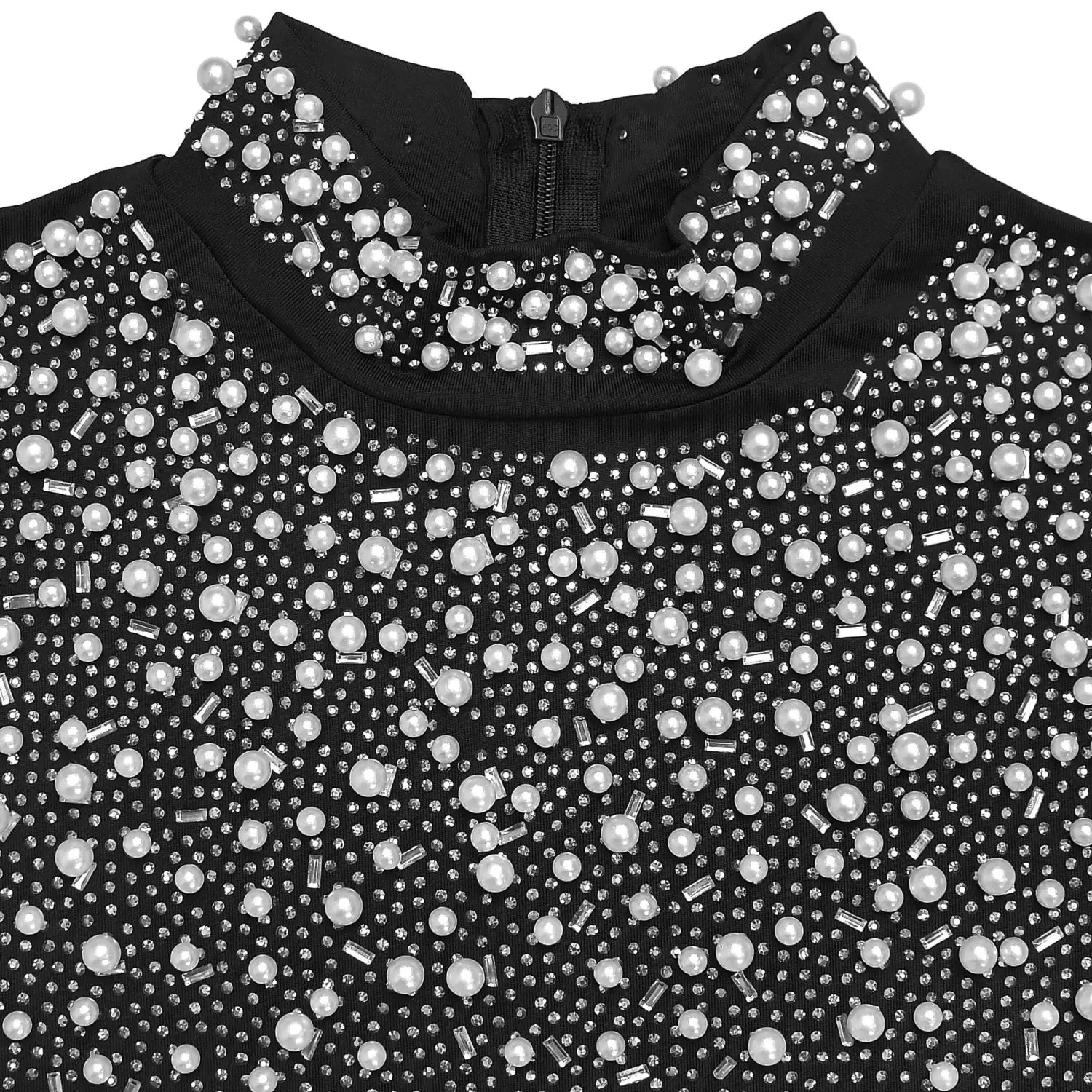 Elegant high neck rhinestone beaded bodycon dress for women fashion