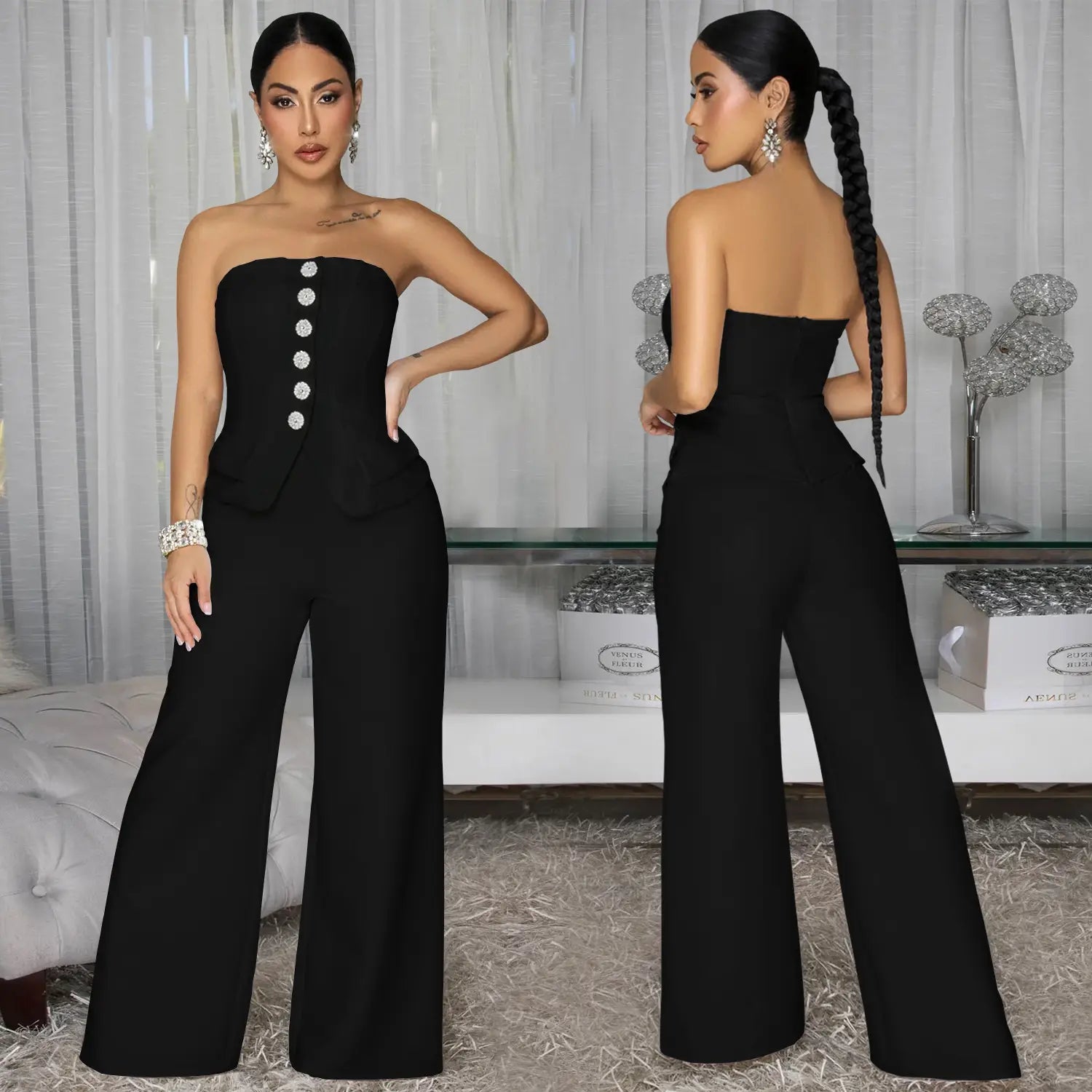 Fashion women’s sexy strapless backless casual wide-leg jumpsuit
