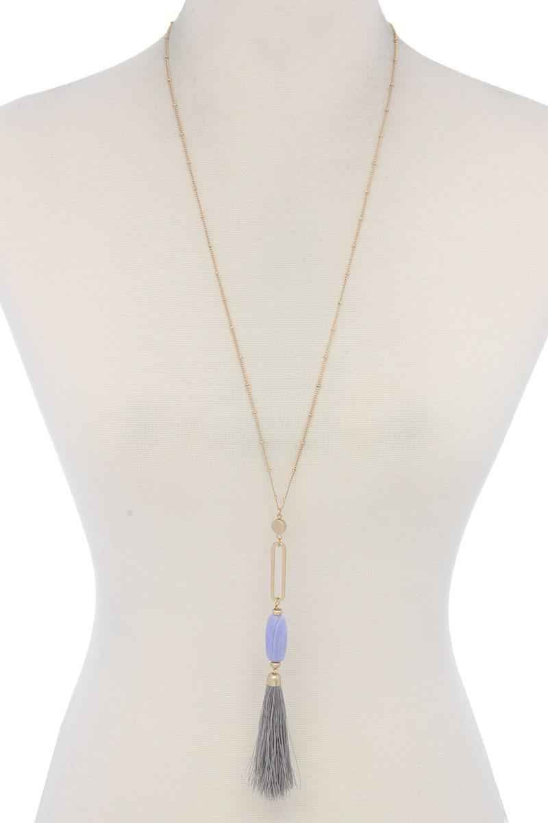 Cut Out Long Oval Bead Tassel Pendant Necklace