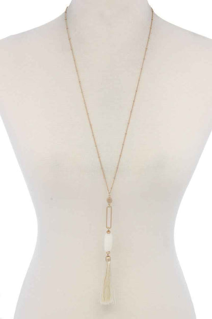 Cut Out Long Oval Bead Tassel Pendant Necklace