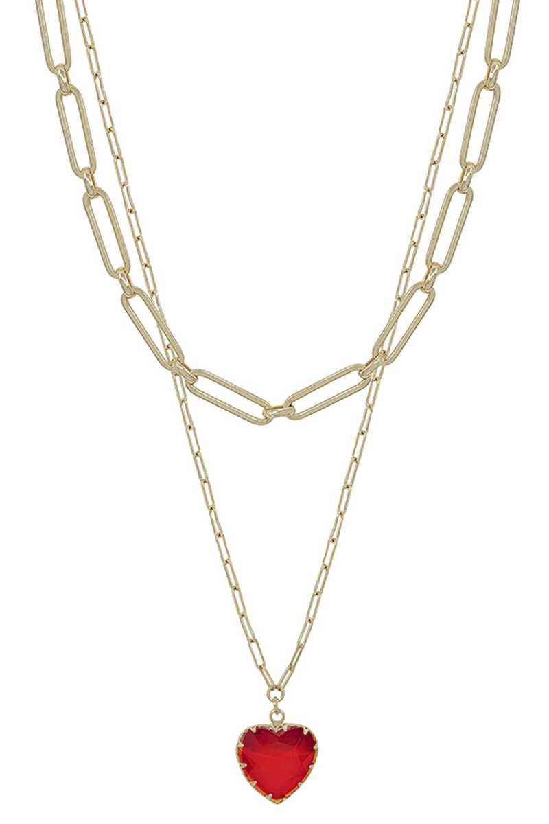 Metal Chain Heart Pendant 2 Layered Necklace