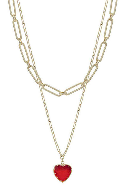 Metal Chain Heart Pendant 2 Layered Necklace