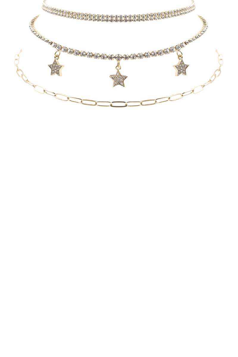 Rhinestone Star Charm 3 Layered Necklace