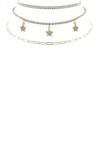Rhinestone Star Charm 3 Layered Necklace