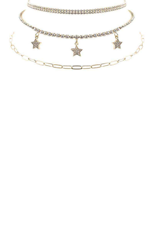 Rhinestone Star Charm 3 Layered Necklace