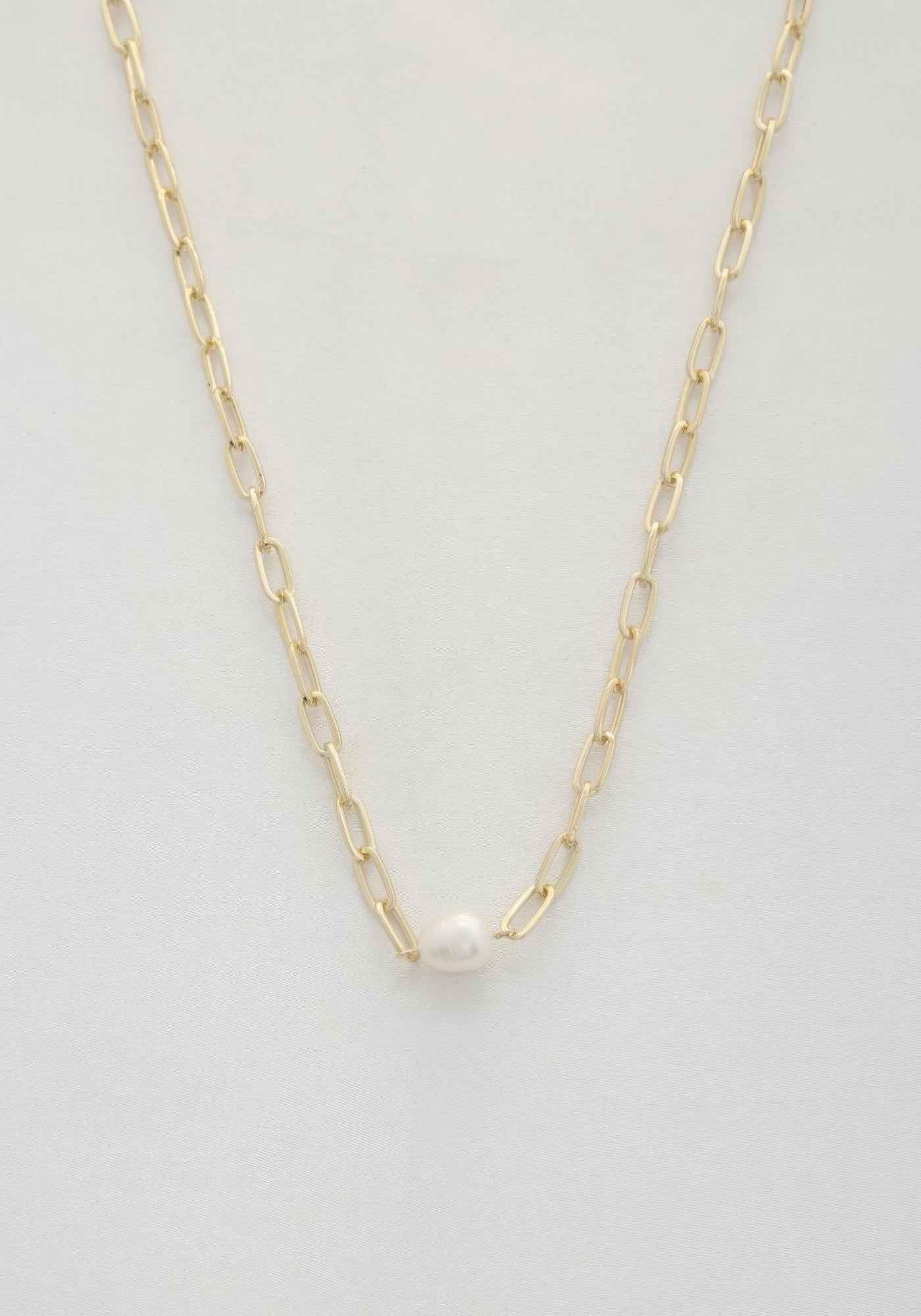 Pearl Bead Oval Link Necklace