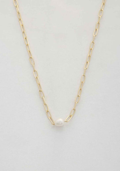 Pearl Bead Oval Link Necklace
