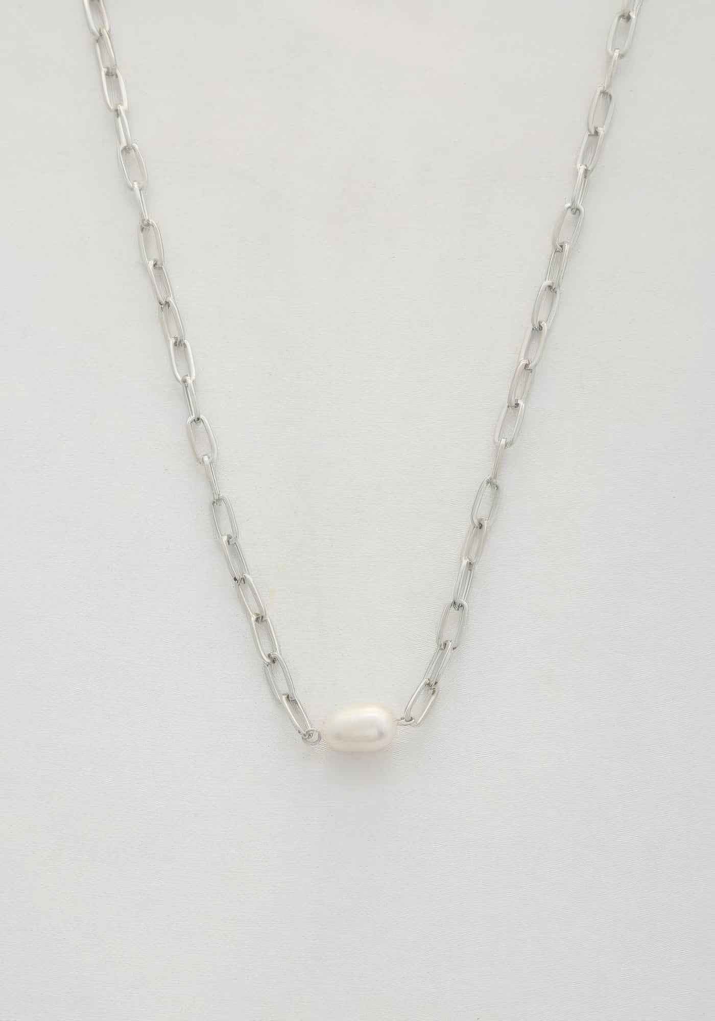 Pearl Bead Oval Link Necklace