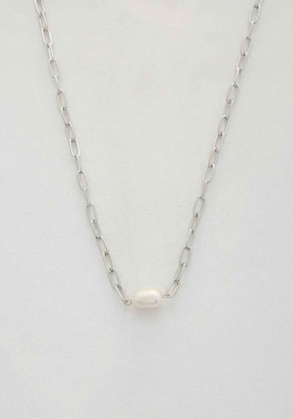 Pearl Bead Oval Link Necklace
