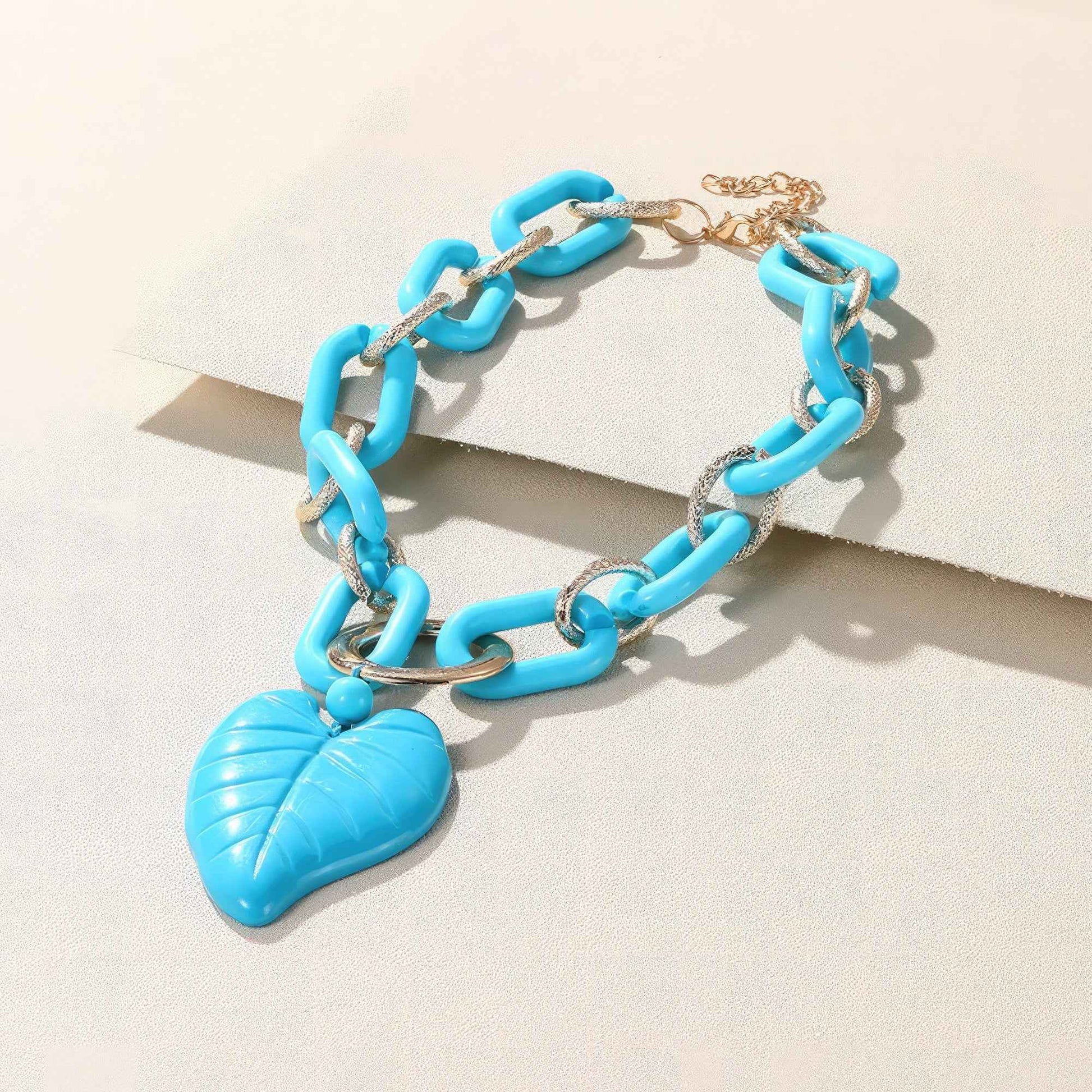 Chunky Color Acrylic Leaf Pendant Necklace