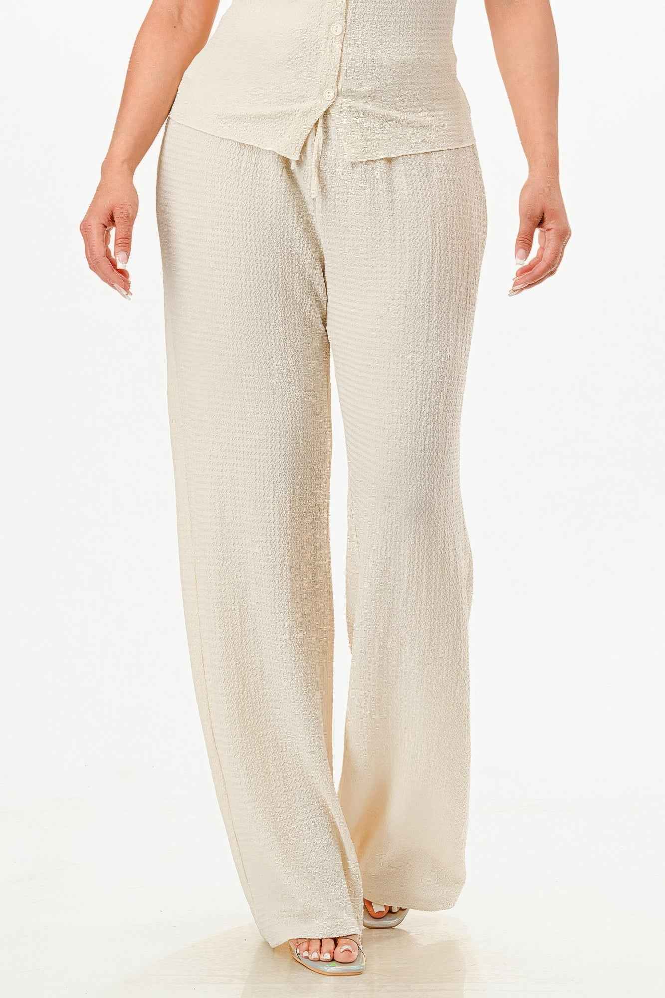 Textured Polo Top And Pants Set