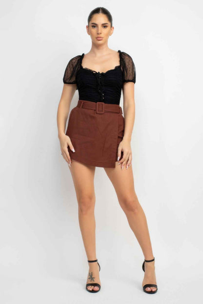 Shirred Mesh Sleeve Bodysuit
