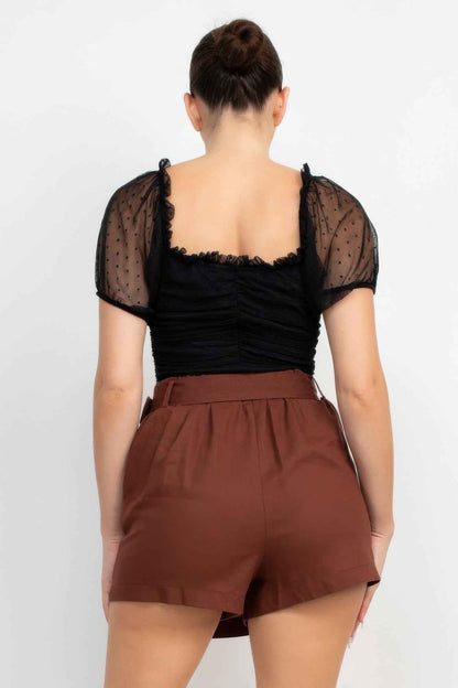 Shirred Mesh Sleeve Bodysuit