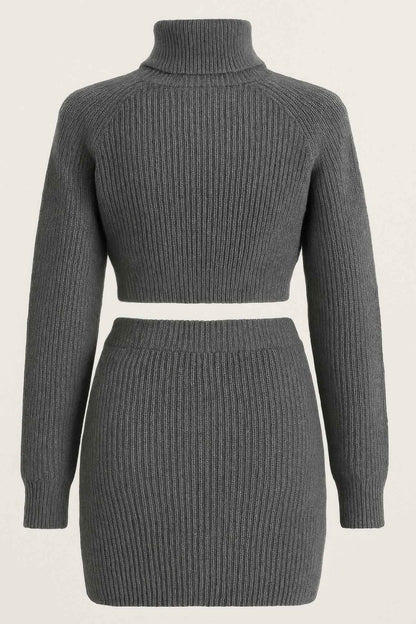 Knit Mock Neck Top And Skirt