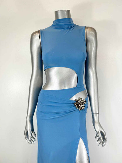 Sleeveless, High-neck Top Skirt Set