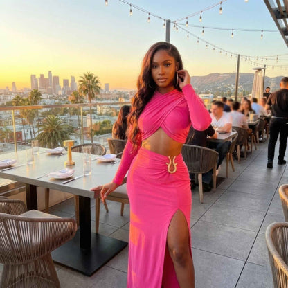 High Slit Side Maxi Skirt Set