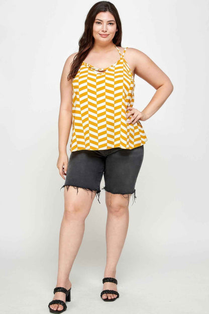 Plus Size Geometric Top With Double Spaghetti Strap