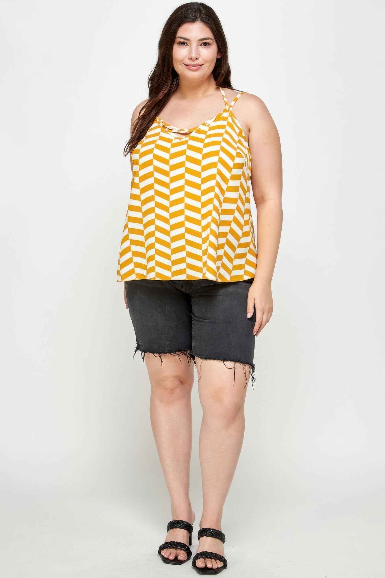 Plus Size Geometric Top With Double Spaghetti Strap