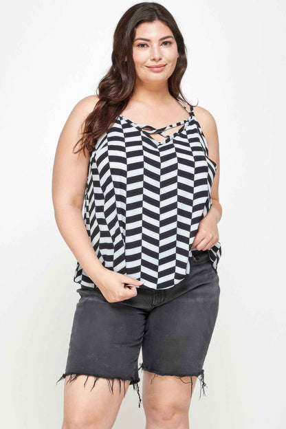 Plus Size Geometric Top With Double Spaghetti Strap