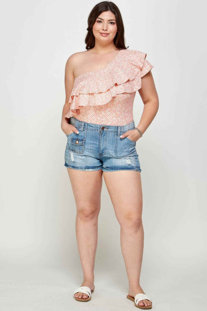 Plus Size Ditsy Floral One Shoulder Bodysuit