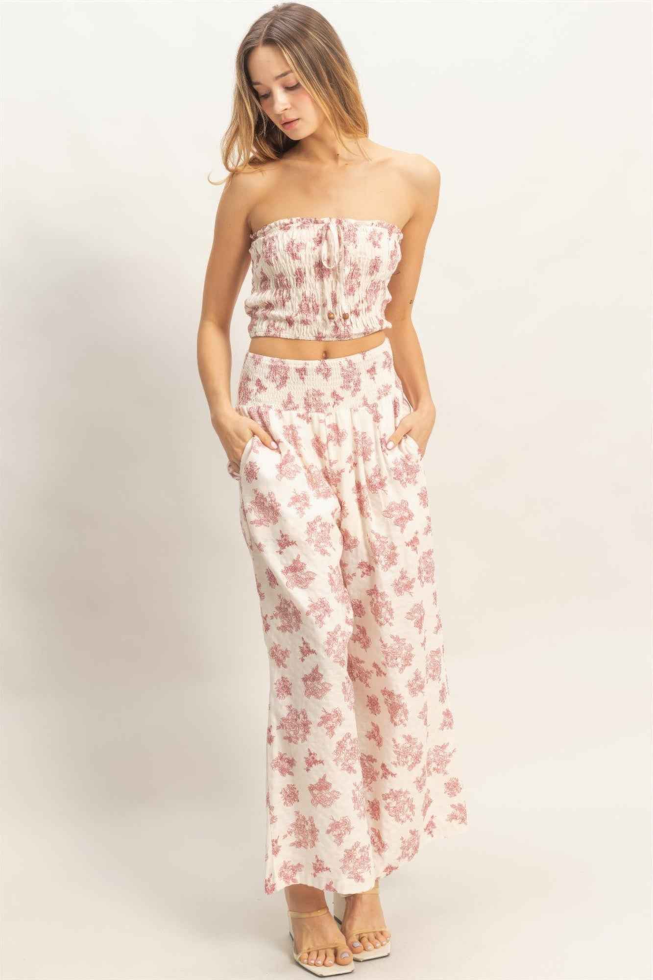 Smocked Tube Top & Wide-leg Pants Set