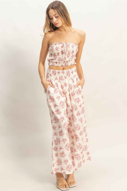 Smocked Tube Top & Wide-leg Pants Set