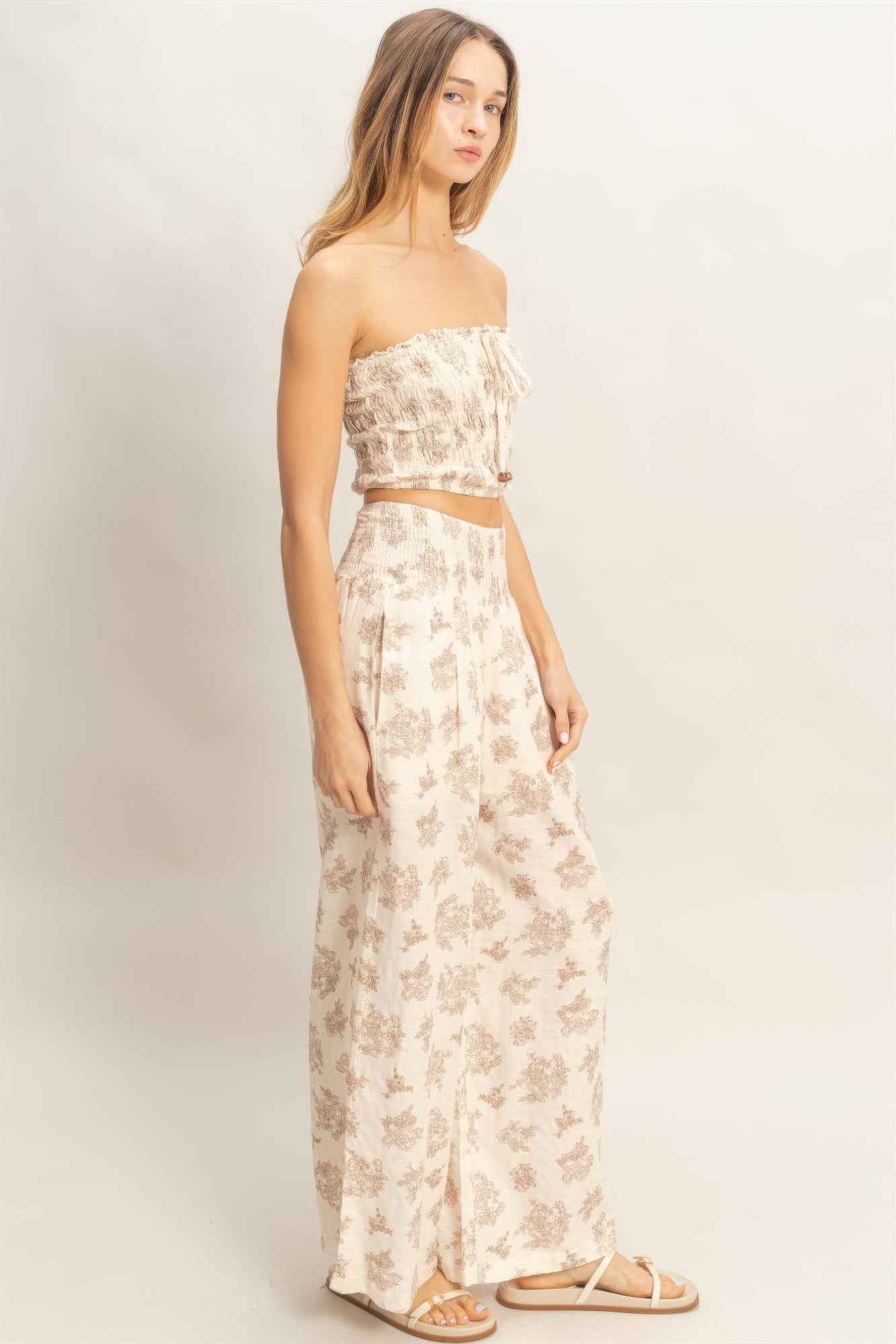 Smocked Tube Top & Wide-leg Pants Set