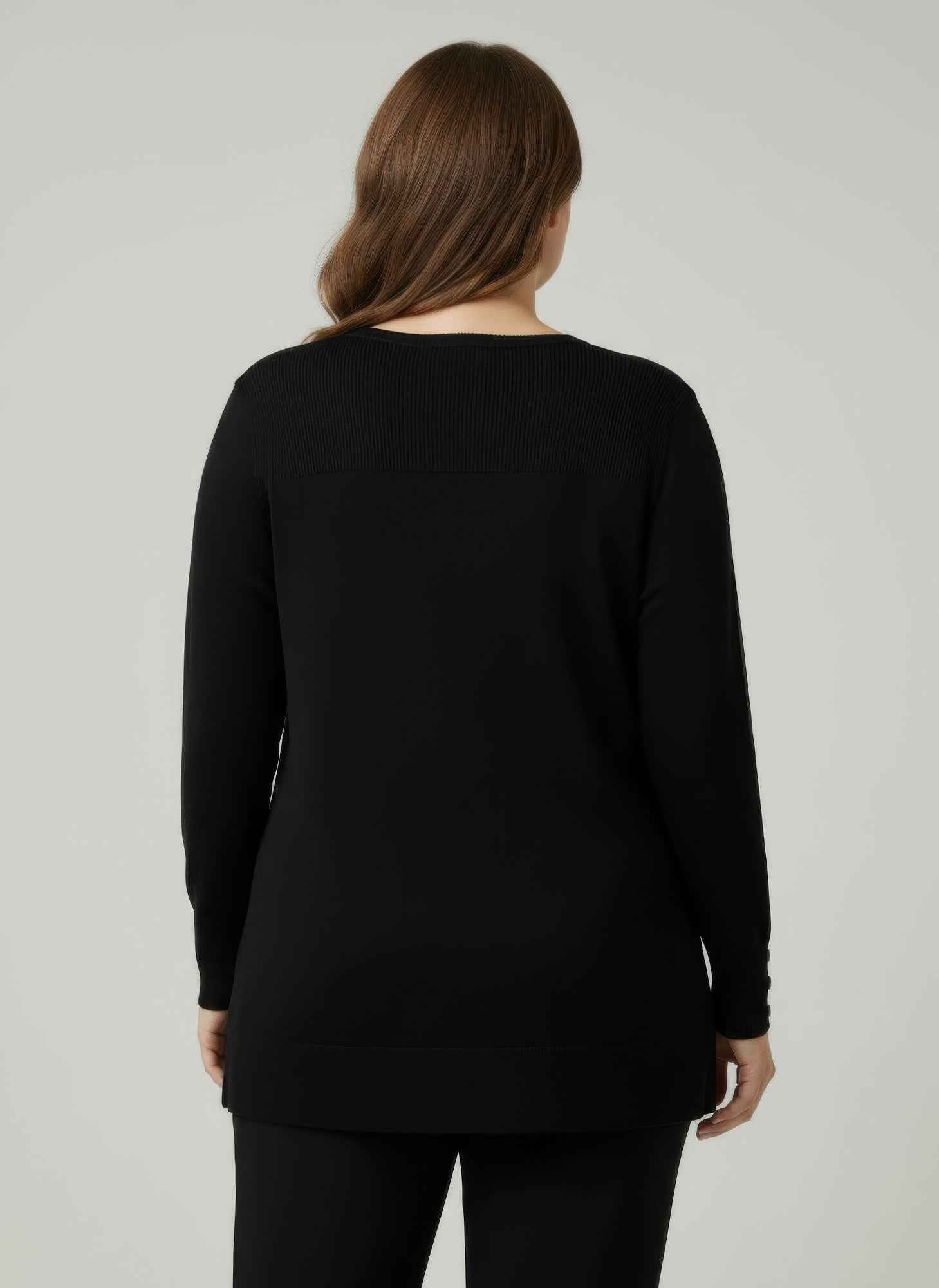 Mocha Button Cuff Ribbed Knit Tunic Top