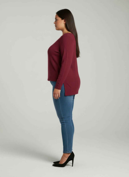 Mocha Button Cuff Ribbed Knit Tunic Top