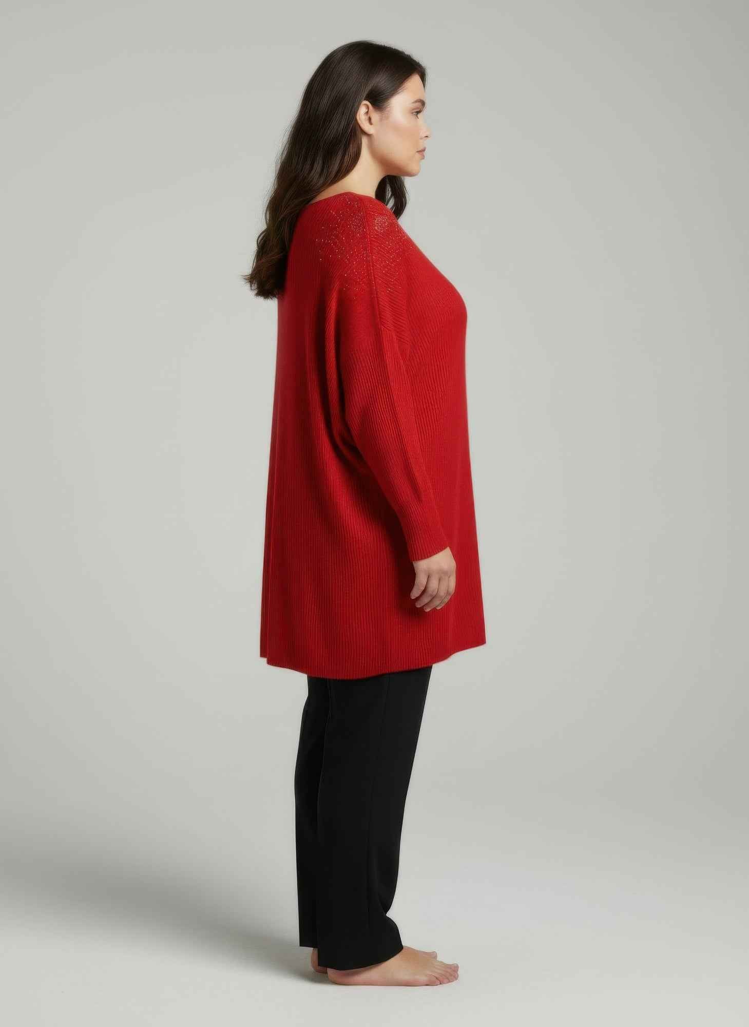 Scarlet Embellished Neckline Dolman Sleeve Tunic Top