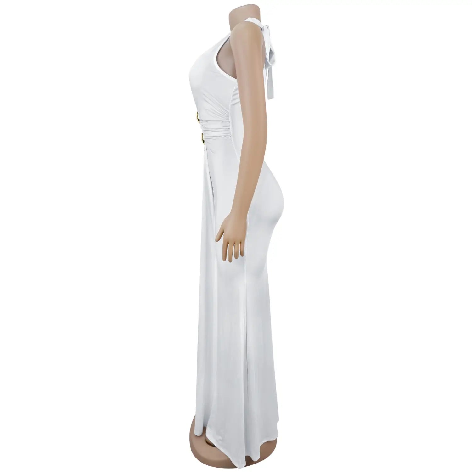 Fashion women’s sexy backless halter deep v neck solid color dress