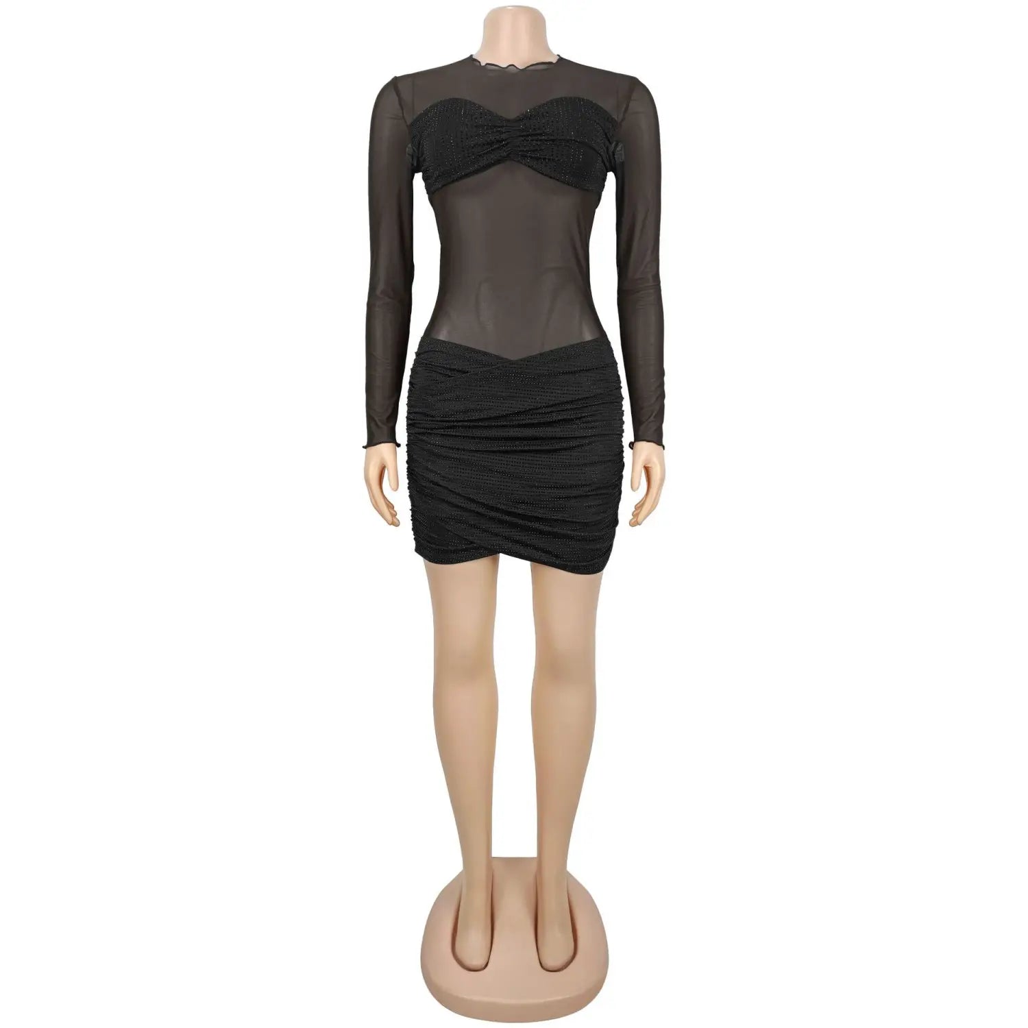 Fashion women’s sexy sheer mesh rhinestone dress mini skirt