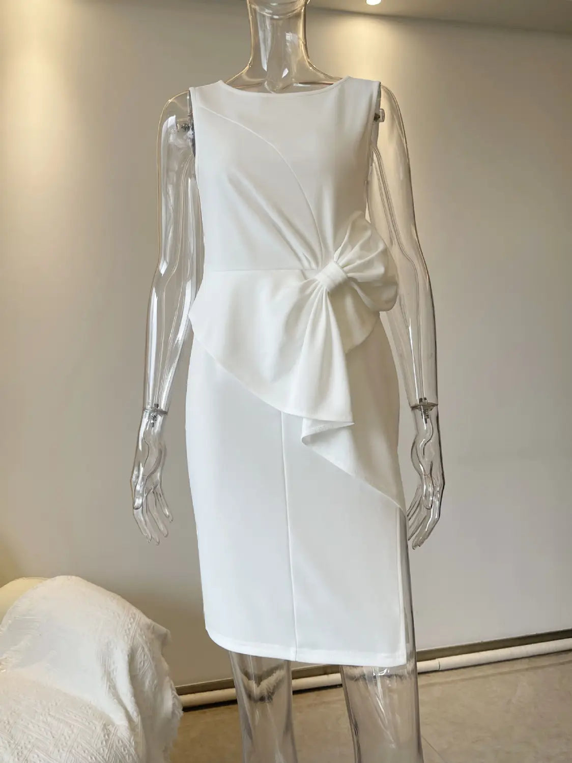Elegant butterfly knot dressshort sleeveone shoulder design a-line silhouettewomen’s dress