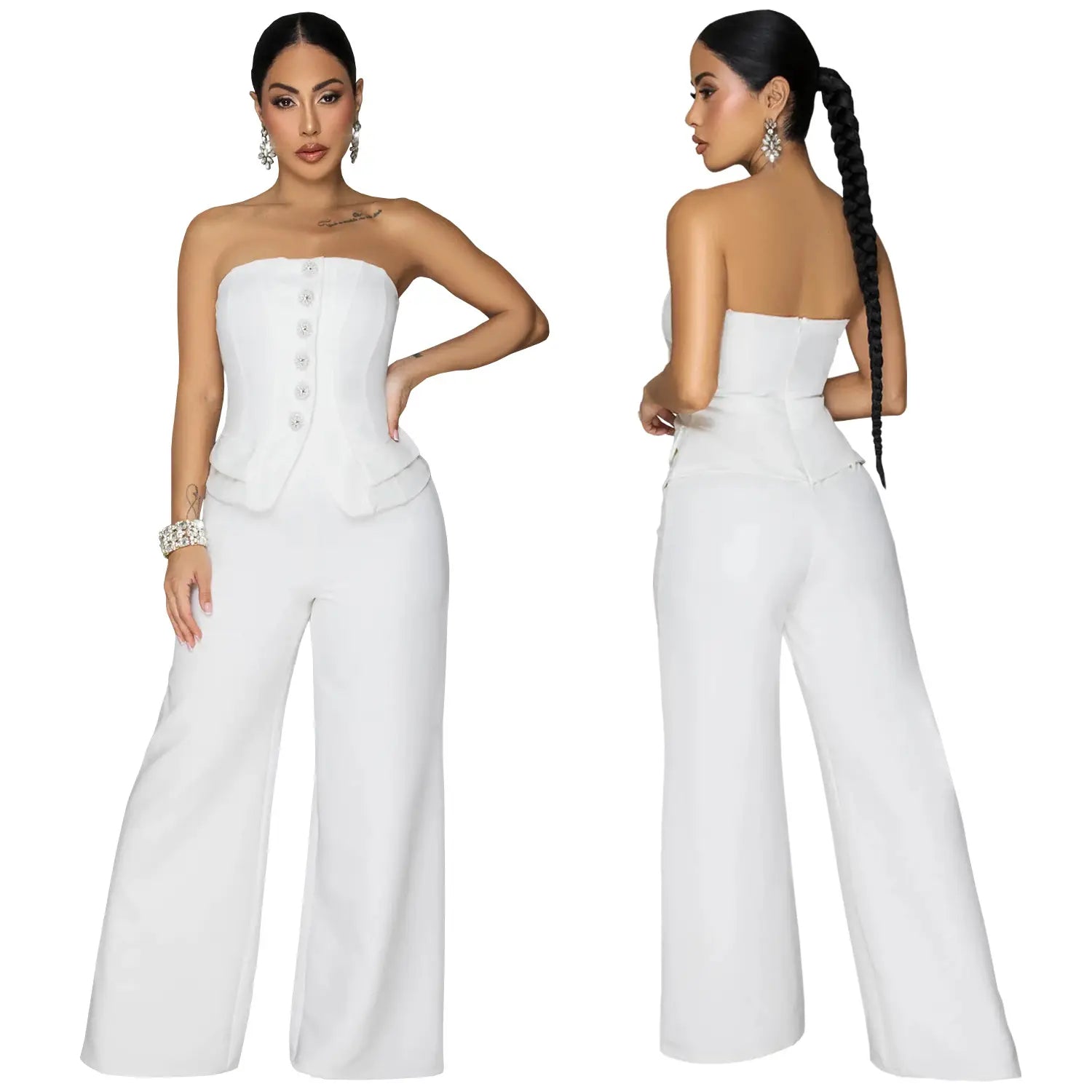 Fashion women’s sexy strapless backless casual wide-leg jumpsuit