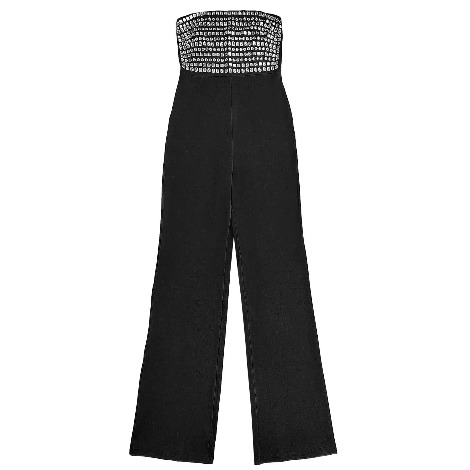 Style summer rhinestone bodysuit sexy strapless unique straight fit solid color long pants for women